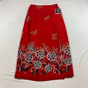 Sag Harbor Floral Wrap Skirt Mid Rise Elastic Waist Red Floral Size 10